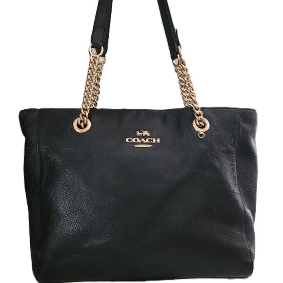 Euc Coach Marlie Black Leather Shoulder Bag Tote Purse - Picture 2 of 15